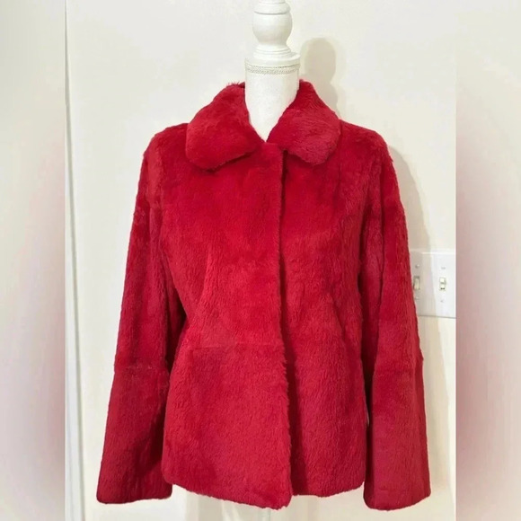 Bernardo Spanish Rabbit Fur Red Coat - Picture 6 of 9